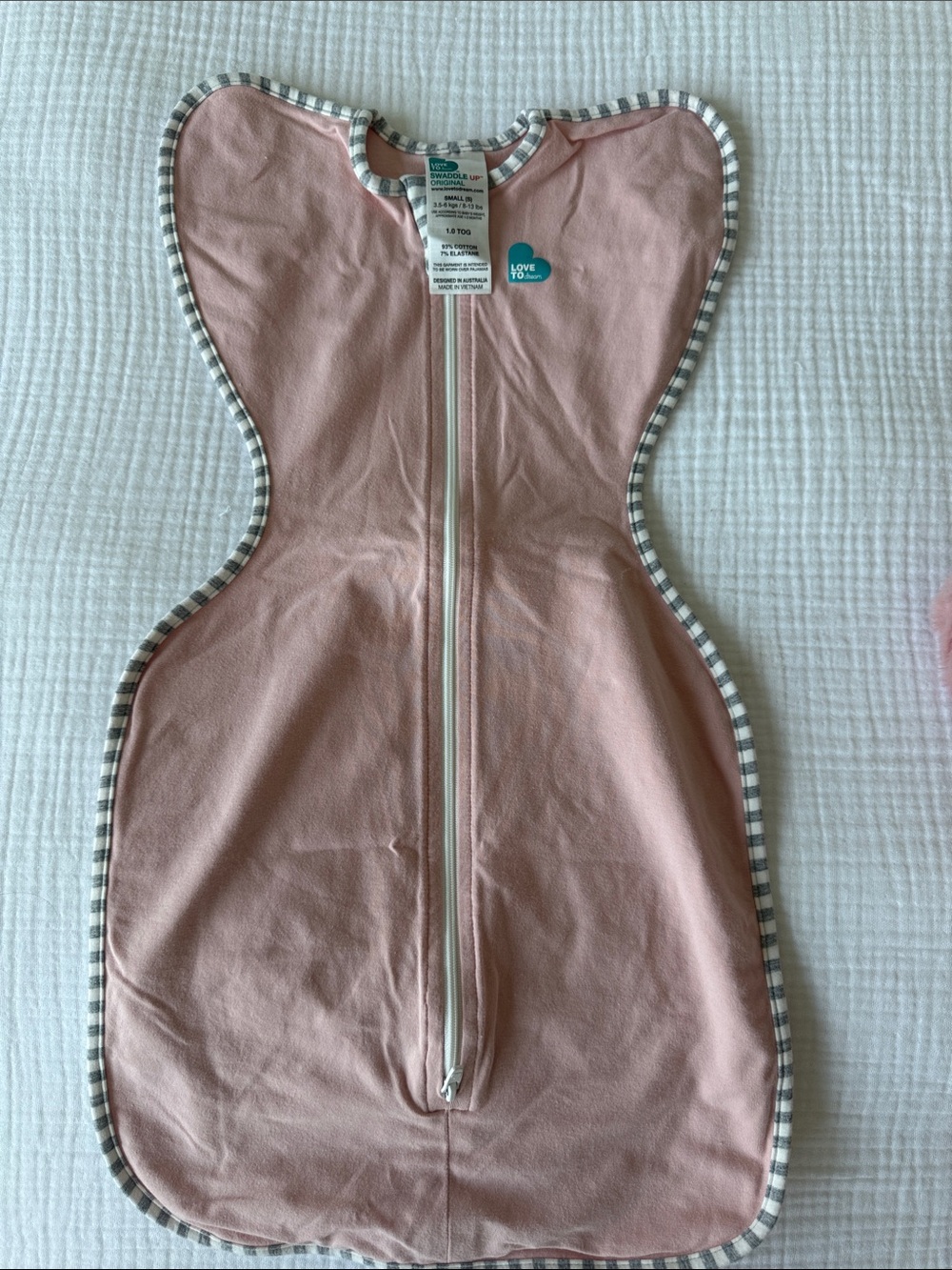 Love to dream Pink Swaddle Sleep Sack with Striped Trim